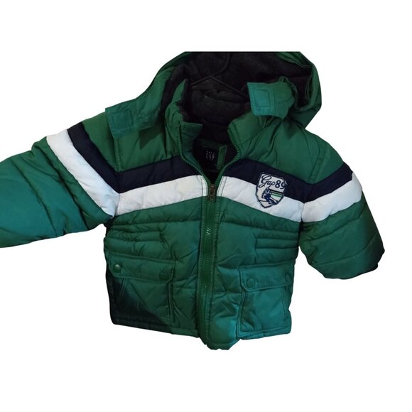 Baby Gap Toddler Size 18-24 Months Green Navy winter Puffer Jacket With Hood - Picture 1 of 6